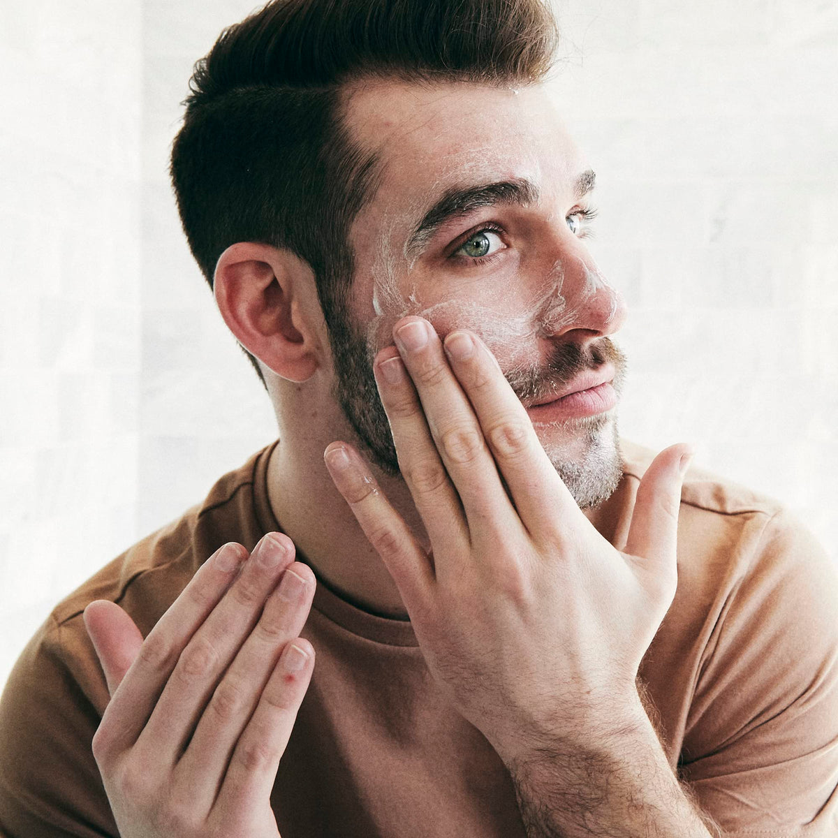 Brickell lotion texture closeup reveals lightweight absorbent finish benefit
