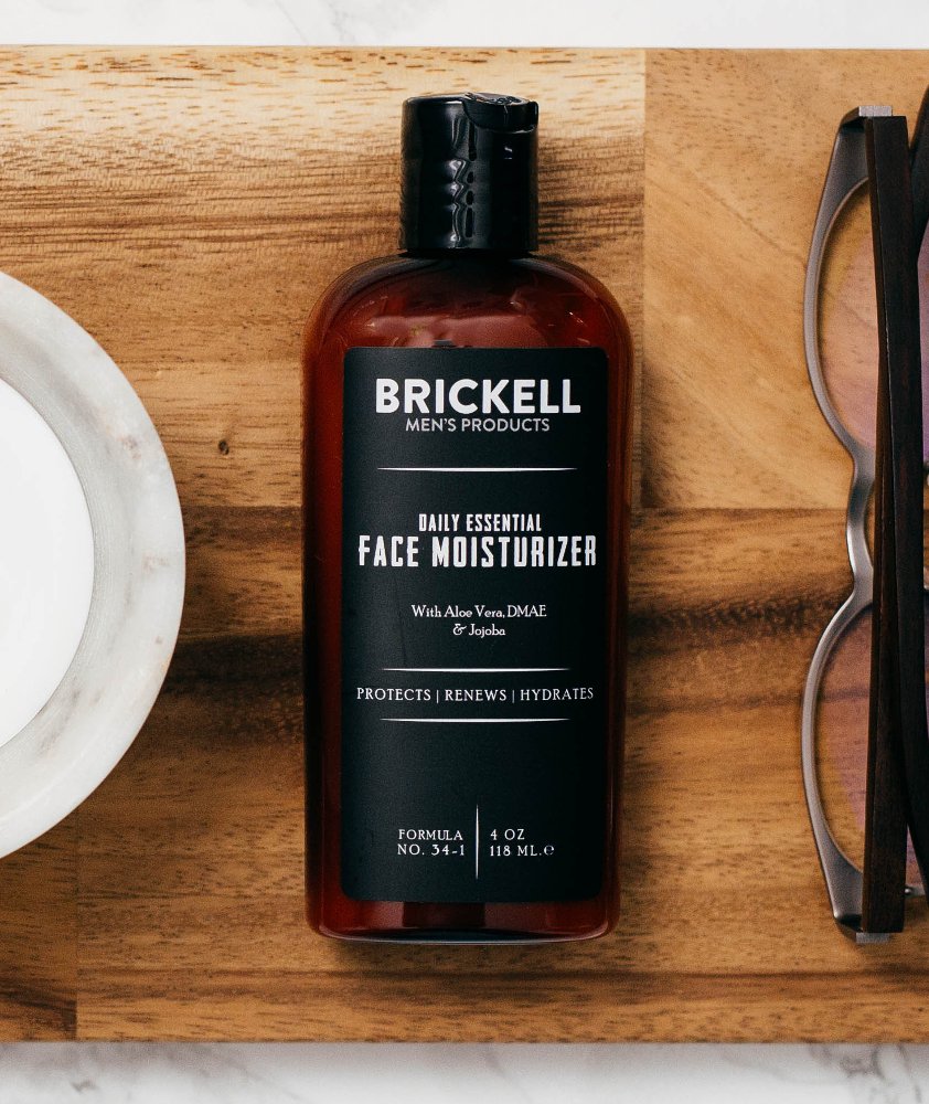 Brickell lotion texture close-up demonstrating lightweight, fast-absorbing finish