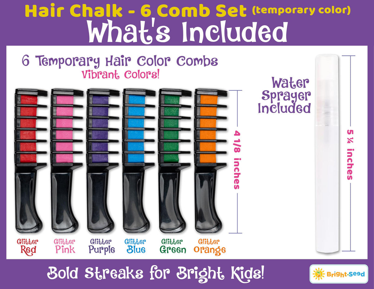 Bright Seed six colorful chalk combs arranged to show shade range for fun styling options