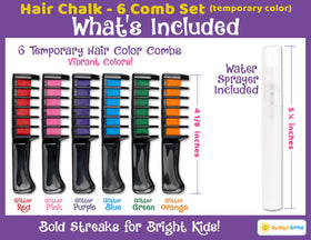 Bright Seed six colorful chalk combs arranged to show shade range for fun styling options