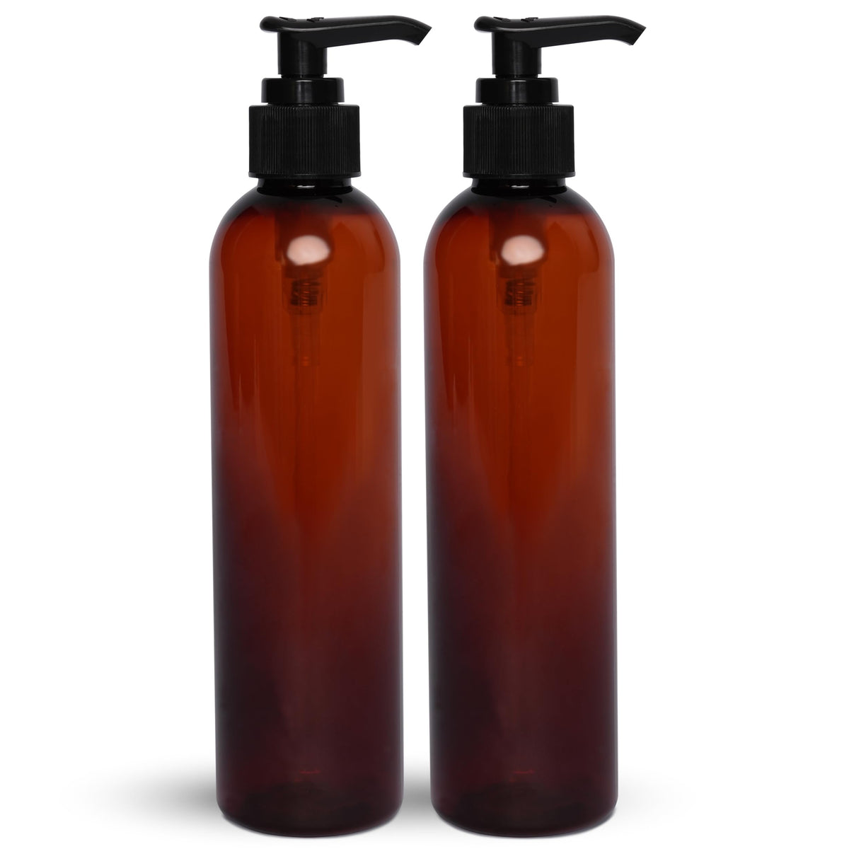 BRIGHTFROM front view of two amber 8 oz bottles showing elegant, durable design and convenience
