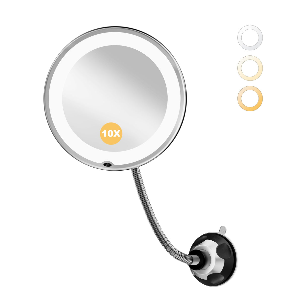 Brightown front view of black magnifying mirror showing sleek profile and frame