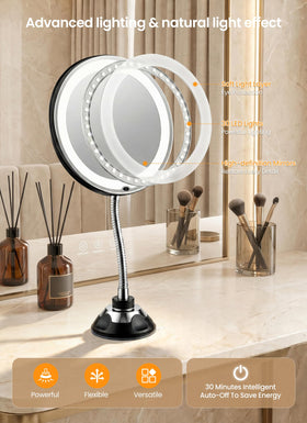 Brightown mirror in use for eye makeup demonstrating precise application