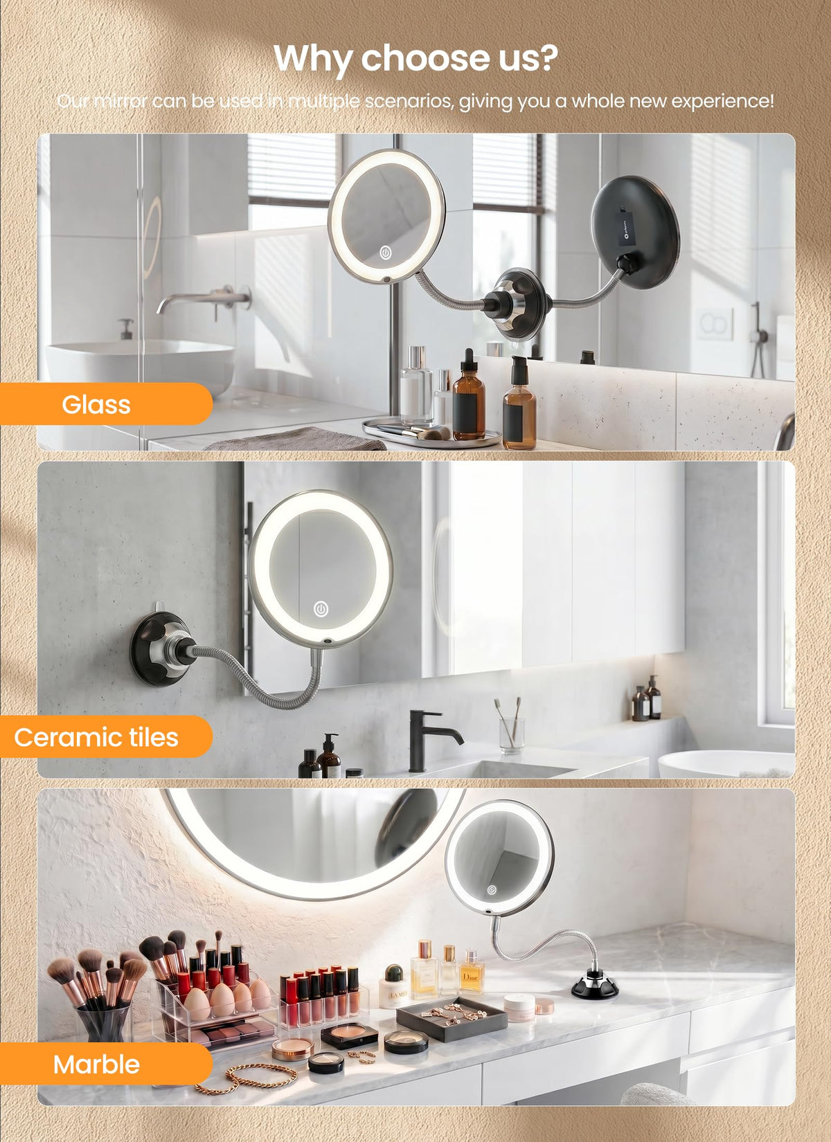 Brightown lighting modes comparison showing warm natural and cool benefits