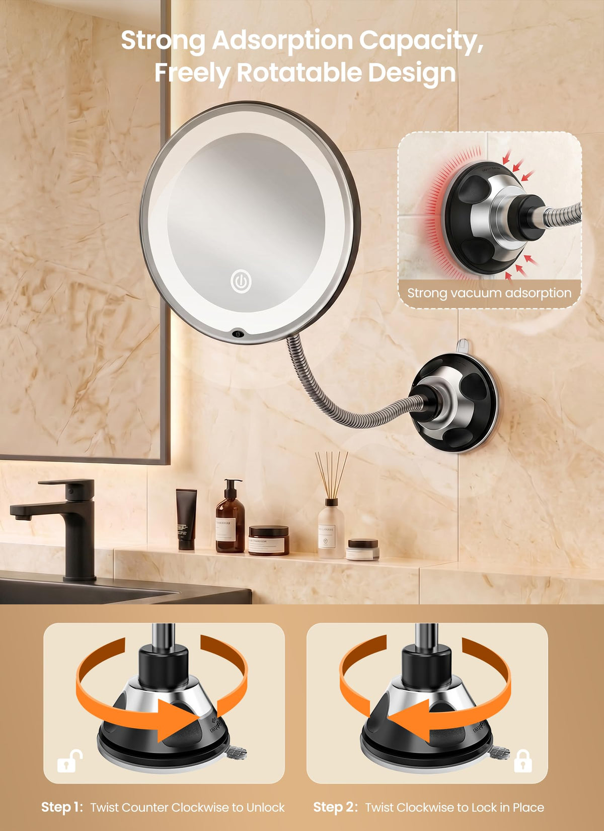 Brightown suction cup locking mechanism showing secure wall mount stability