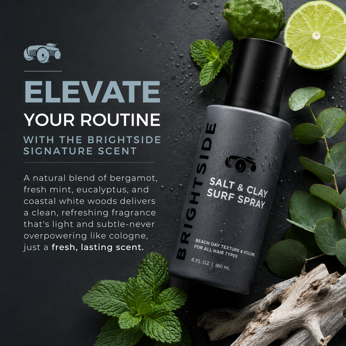 BRIGHTSIDE clay and sea salt ingredients highlighting natural benefits