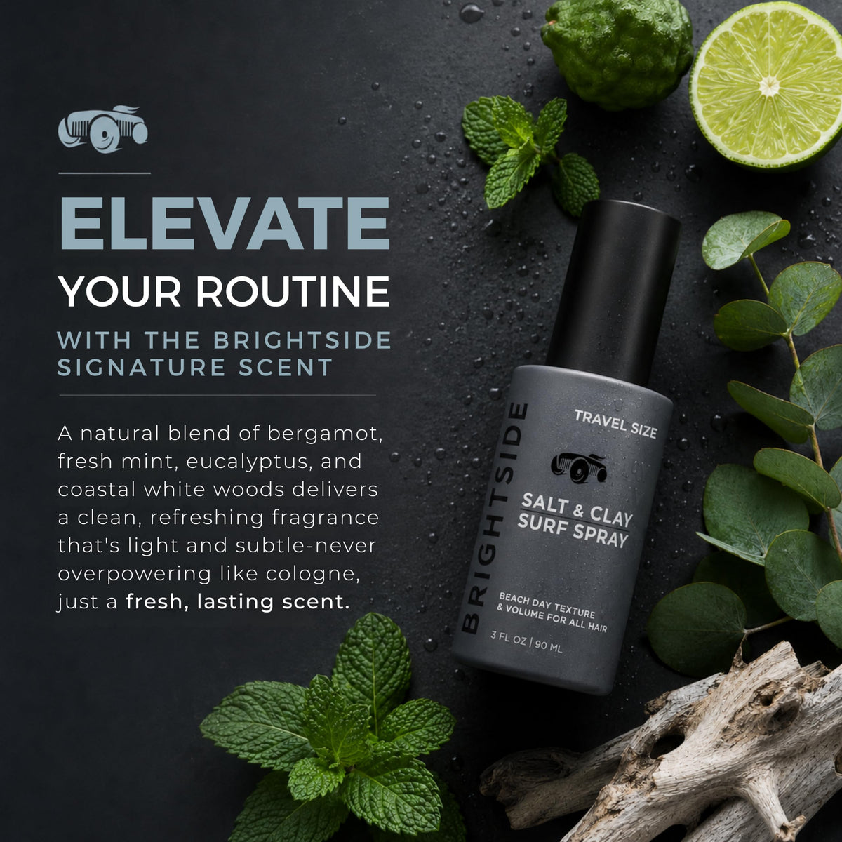 BRIGHTSIDE ingredient label highlighting salts and clays for fuller hair