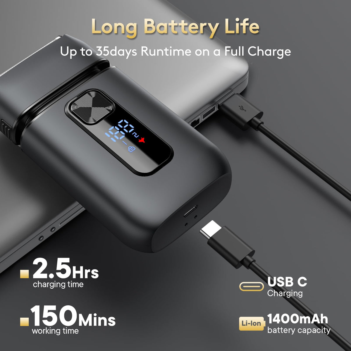 Brightup LED display showing battery level for reliable runtime awareness benefit