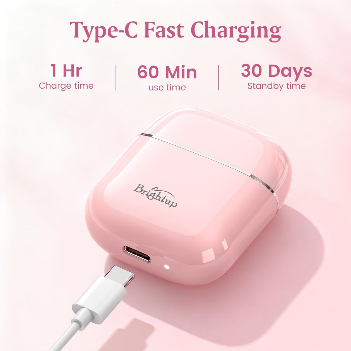 Brightup connected to USB‑C cable demonstrating fast charging convenience