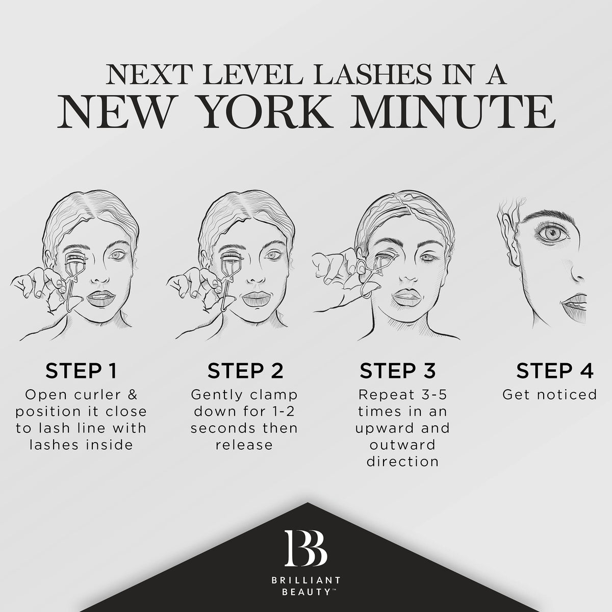 Brilliant Beauty curler in use on model creating lifted lashes with no pinch