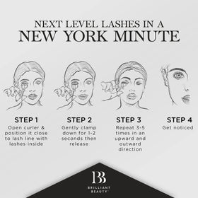 Brilliant Beauty curler in use on model creating lifted lashes with no pinch