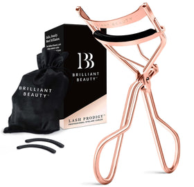 Brilliant Beauty curler front view shows rose gold finish and elegant design benefits