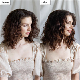 Briogeo mask being applied to mid-lengths demonstrating easy distribution and conditioning