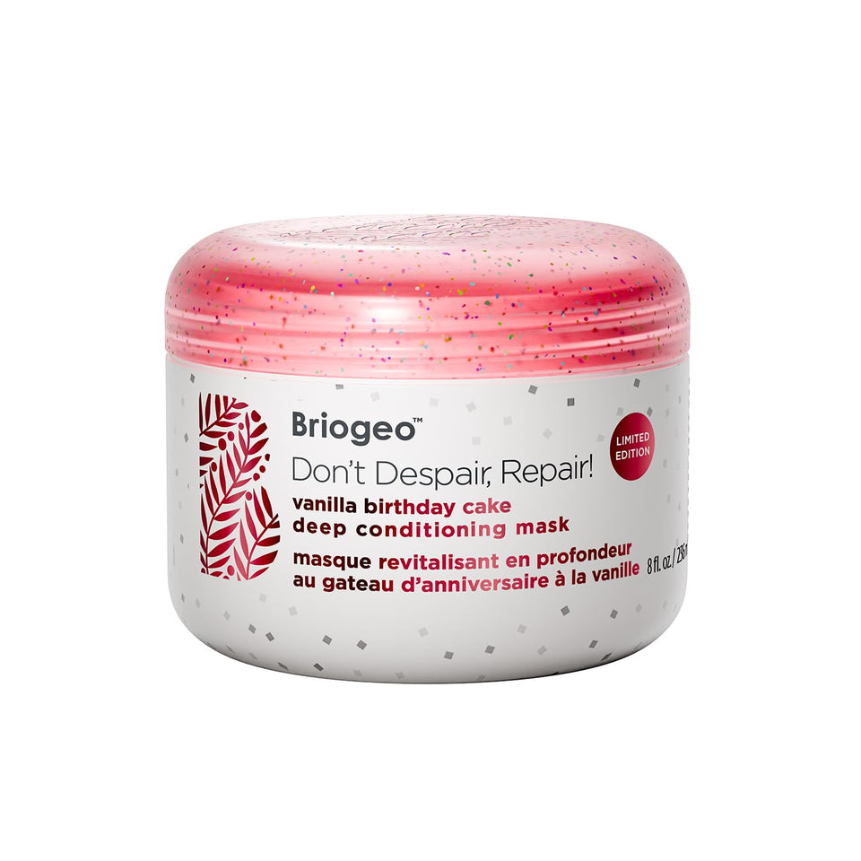 Briogeo front jar image showing limited-edition birthday cake scent benefit