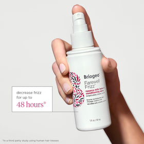 Briogeo bottle close-up label highlighting clean, vegan formula benefit