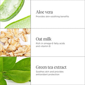 Close-up aloe leaf beside Briogeo product, highlighting soothing hydration benefit