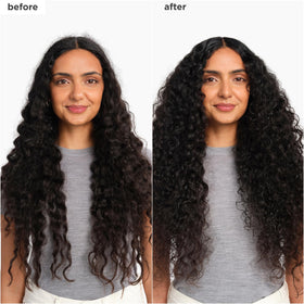 Applying Briogeo cream to damp hair with hands to show even distribution benefit