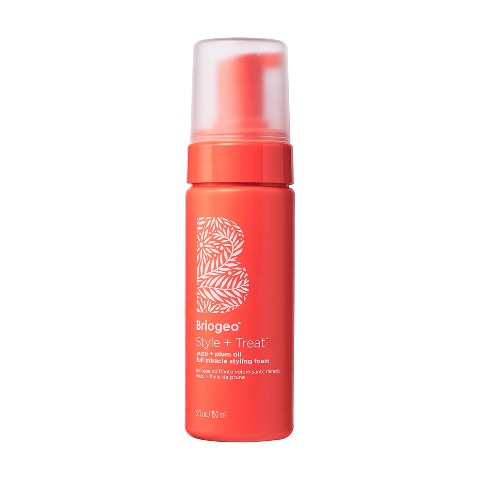 Briogeo front packaging shows 5 fl oz foam with clear product branding and portable size