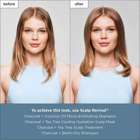 Briogeo mask applied to a model’s scalp demonstrating cooling, soothing relief