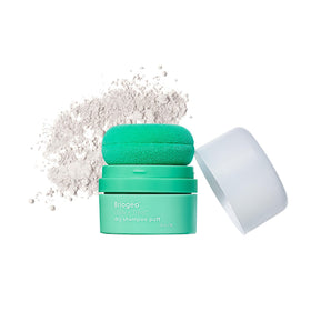 Briogeo front packaging showing compact dry shampoo puff and benefits