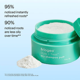 Briogeo puff inside travel bag for convenient on-the-go touch-ups