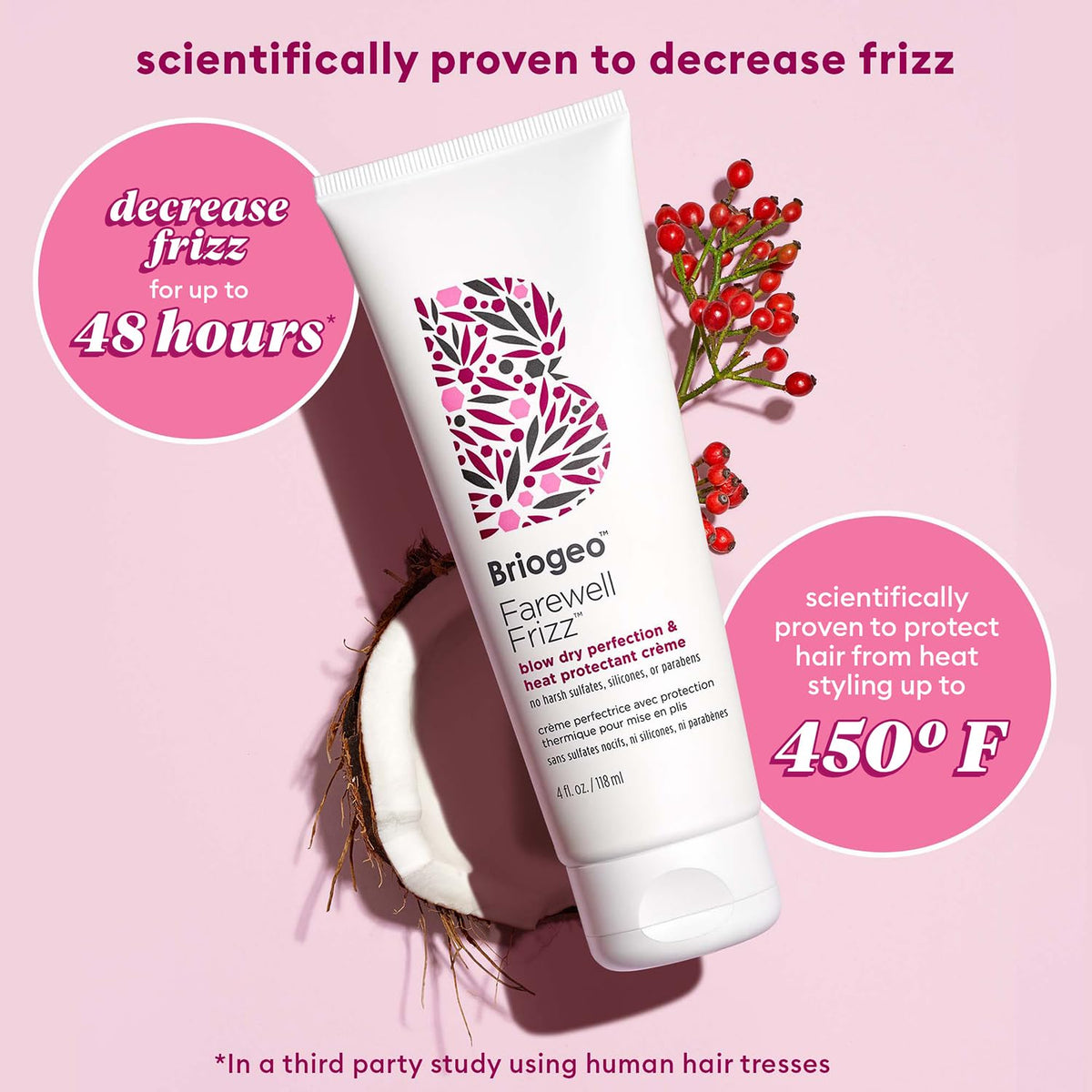 Briogeo applied to damp hair by hand demonstrating even distribution and heat prep