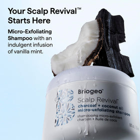 Briogeo pump close-up revealing shampoo texture and easy dispensing