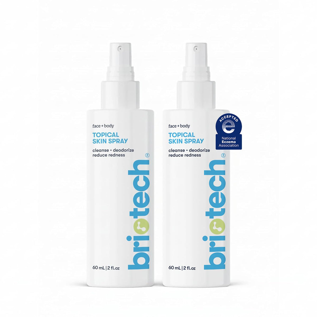 BRIOTECH front packaging showing 2 oz twin travel bottles and benefits