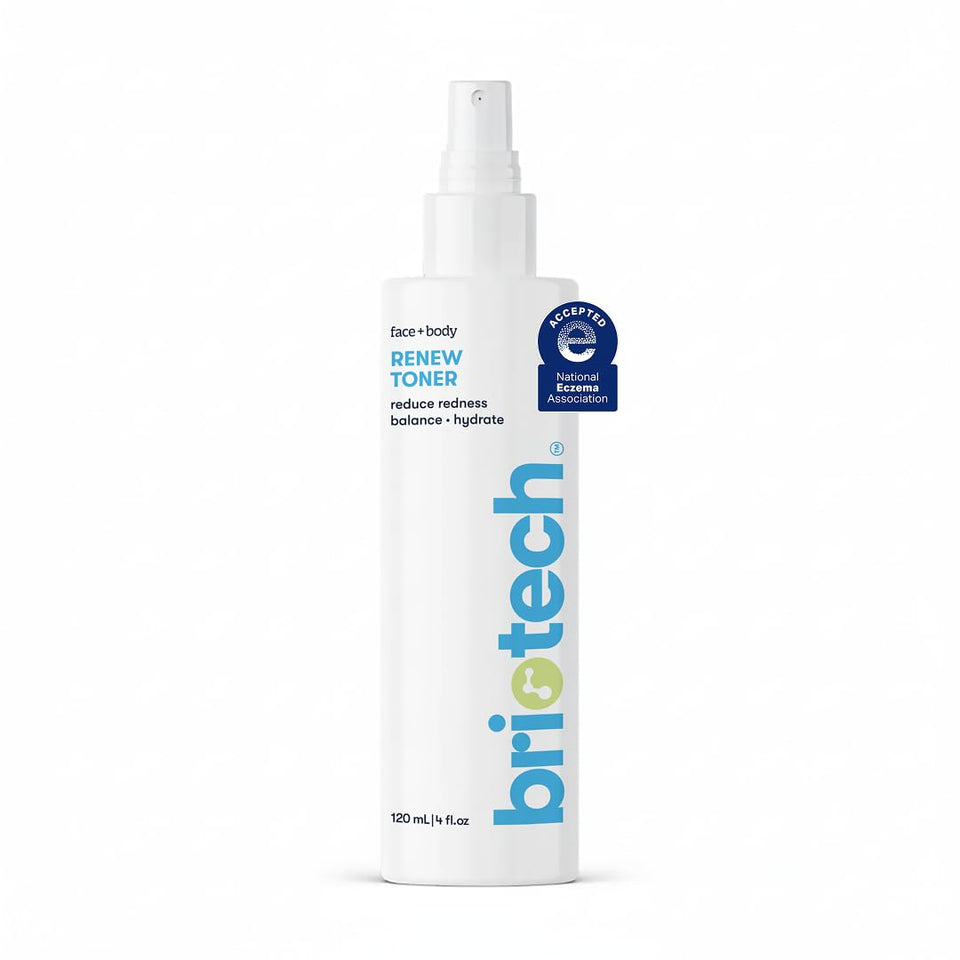 BRIOTECH bottle front packaging showing calming toner benefits