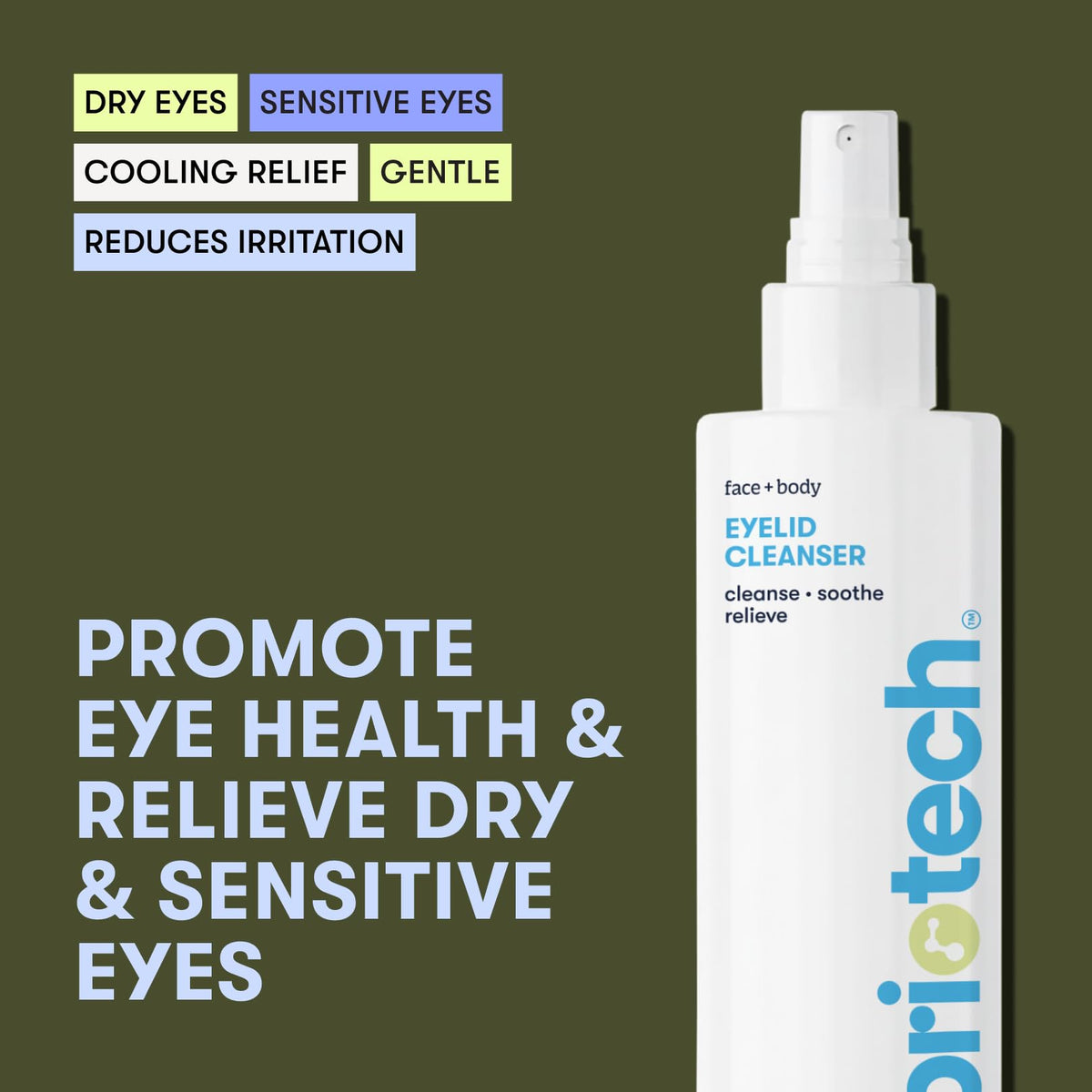 BRIOTECH spray nozzle close-up demonstrating easy mist application for lid comfort