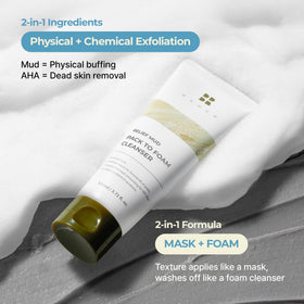 BRMUD product label and ingredient list highlighting pH-balanced, AHA formula
