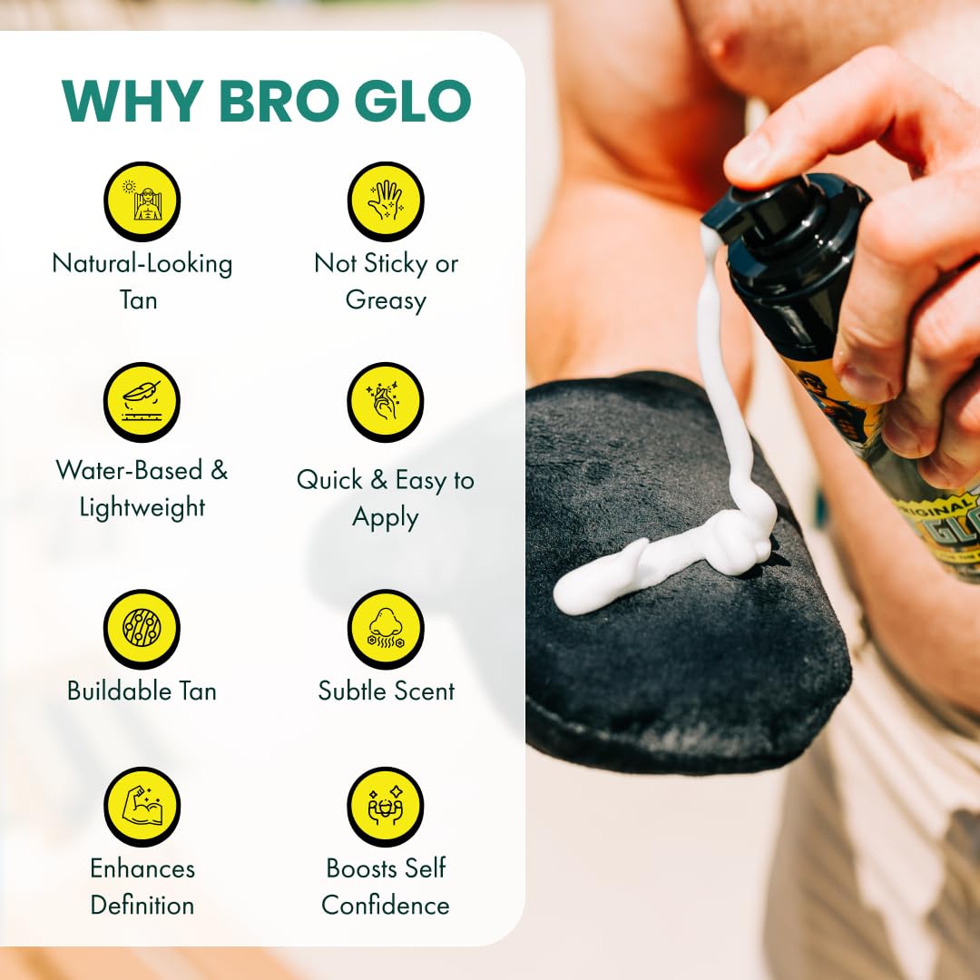 bro glo close-up label highlighting water-based, oil-free formula advantages