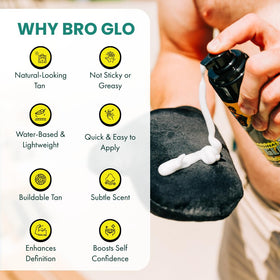 bro glo close-up label highlighting water-based, oil-free formula advantages
