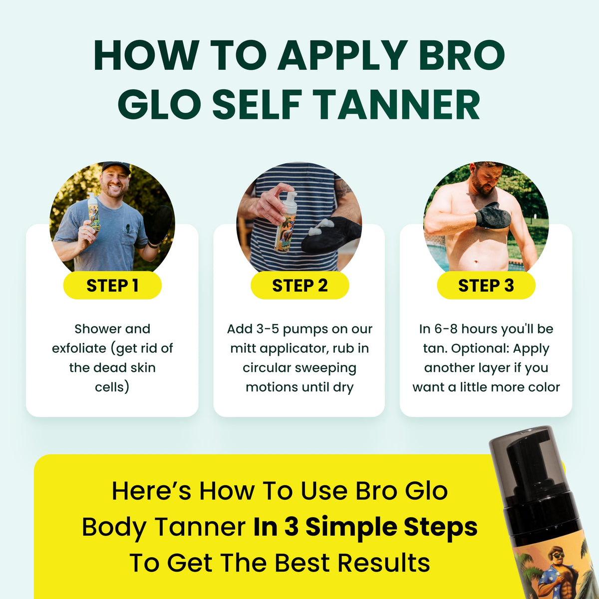 bro glo applied to male face illustrating natural bronzing without orange tone