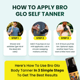 bro glo applied to male face illustrating natural bronzing without orange tone