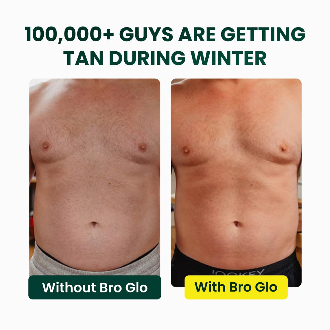 bro glo torso before and after comparison showing subtle even bronze