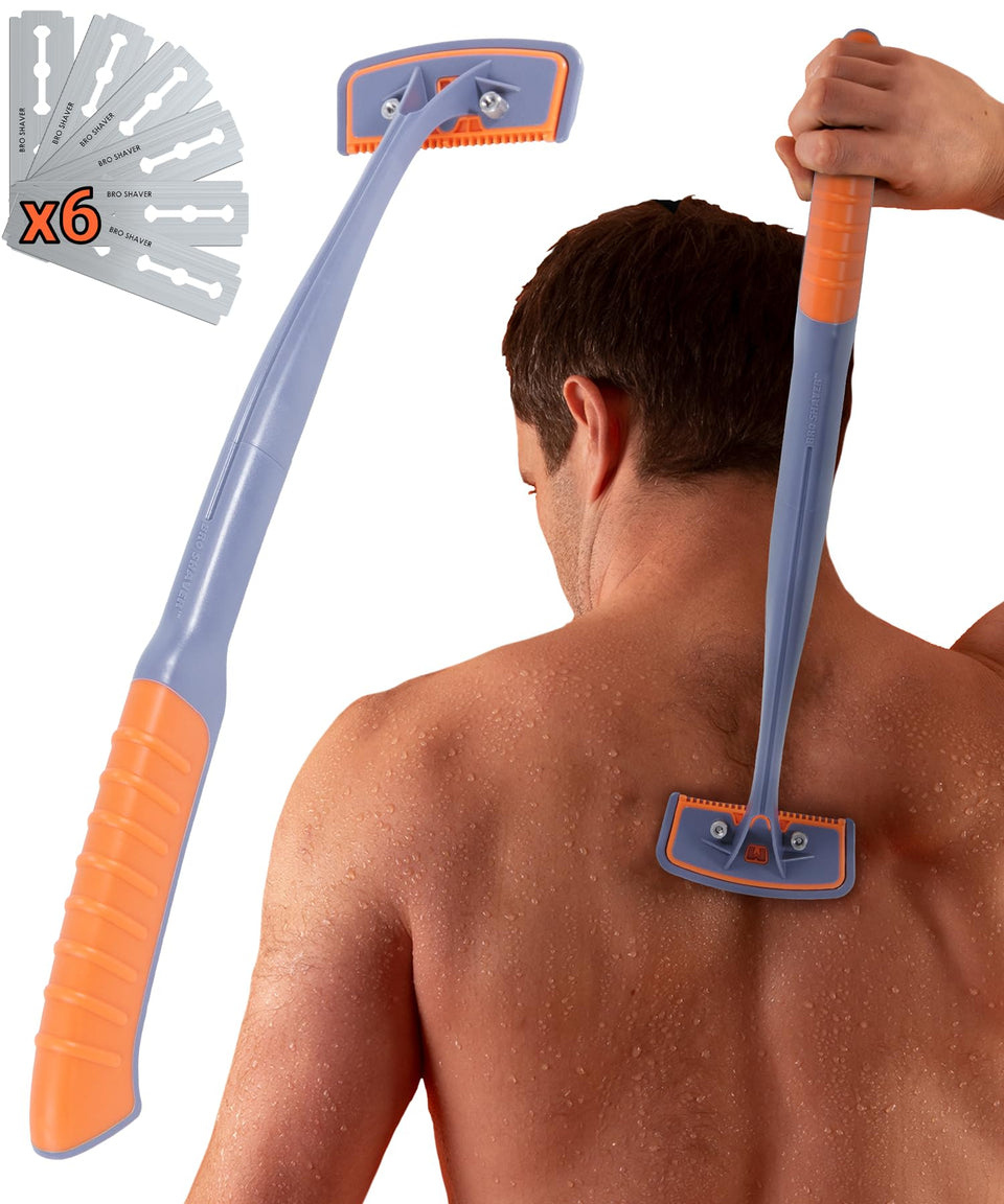 Bro Shaver front view showing full shaver and included blades for easy DIY grooming