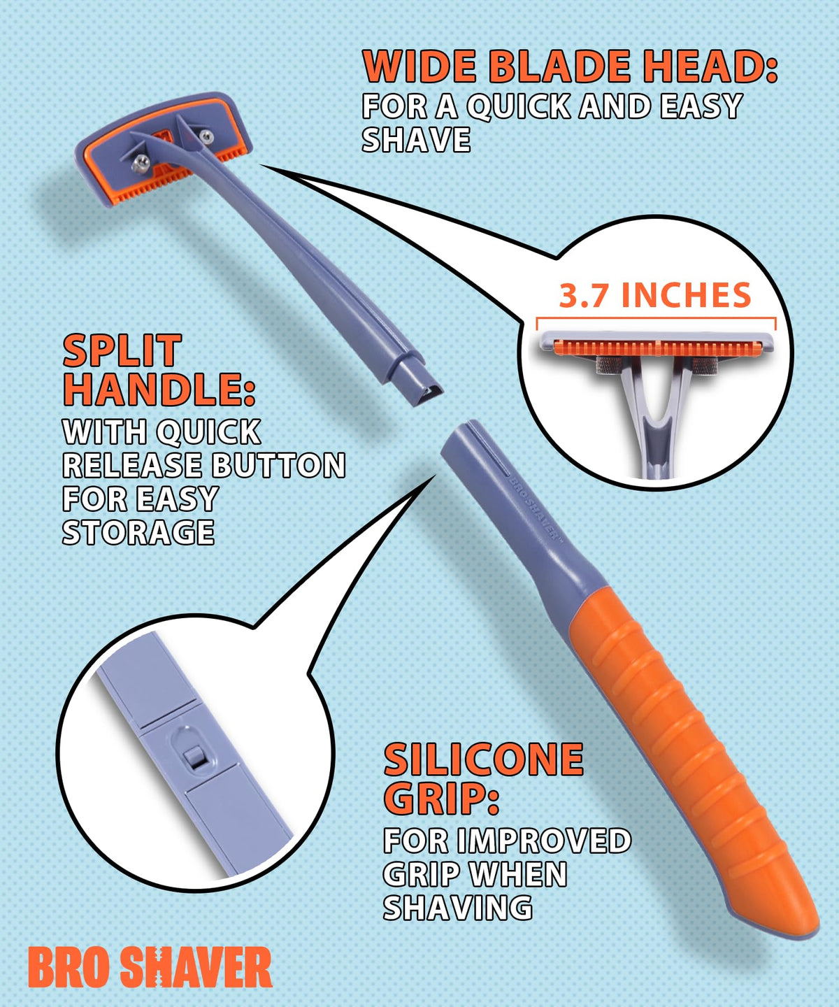 Bro Shaver ribbed grip texture demonstrating silicone grip for secure control
