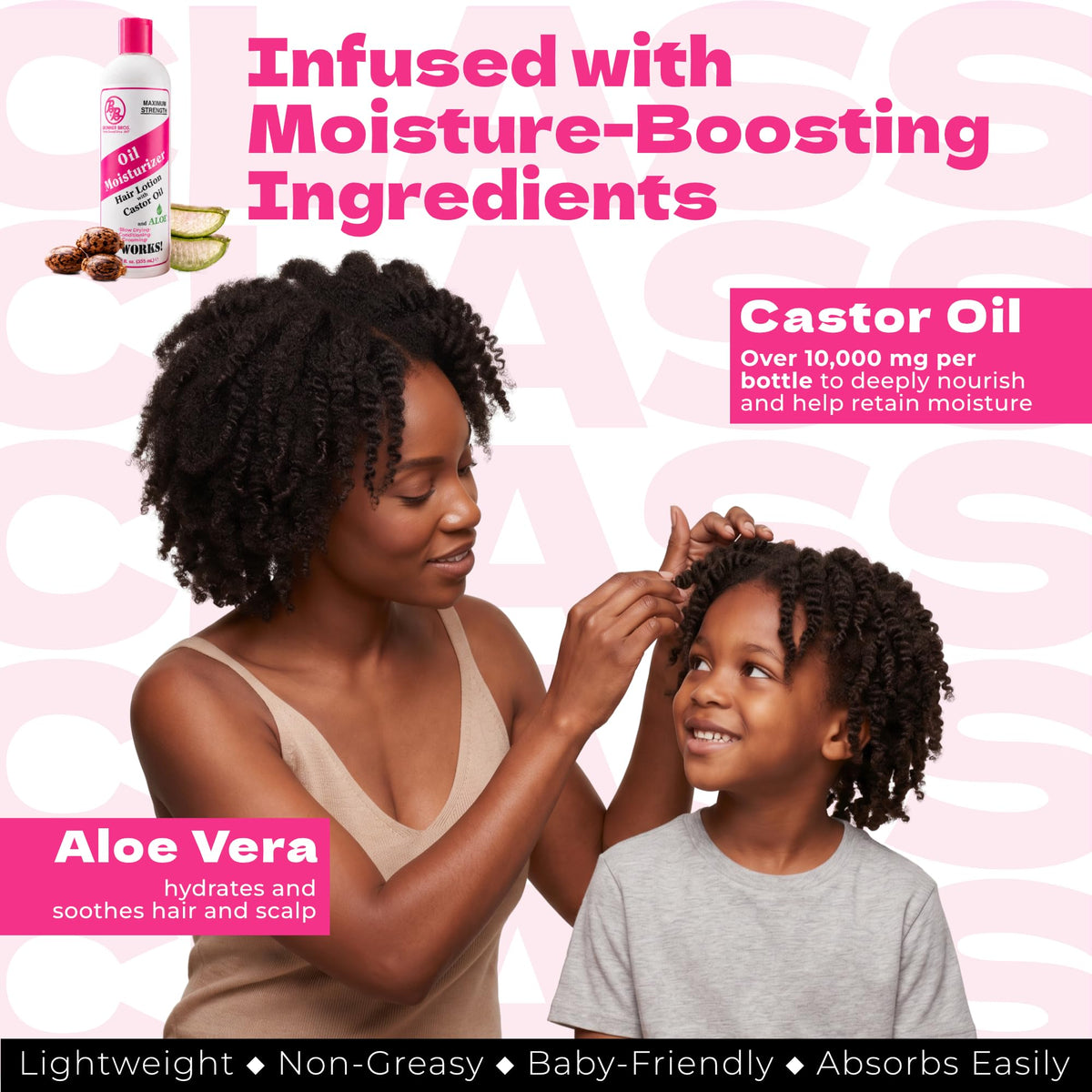 Bronner Bros close label view highlighting castor oil and aloe vera ingredients