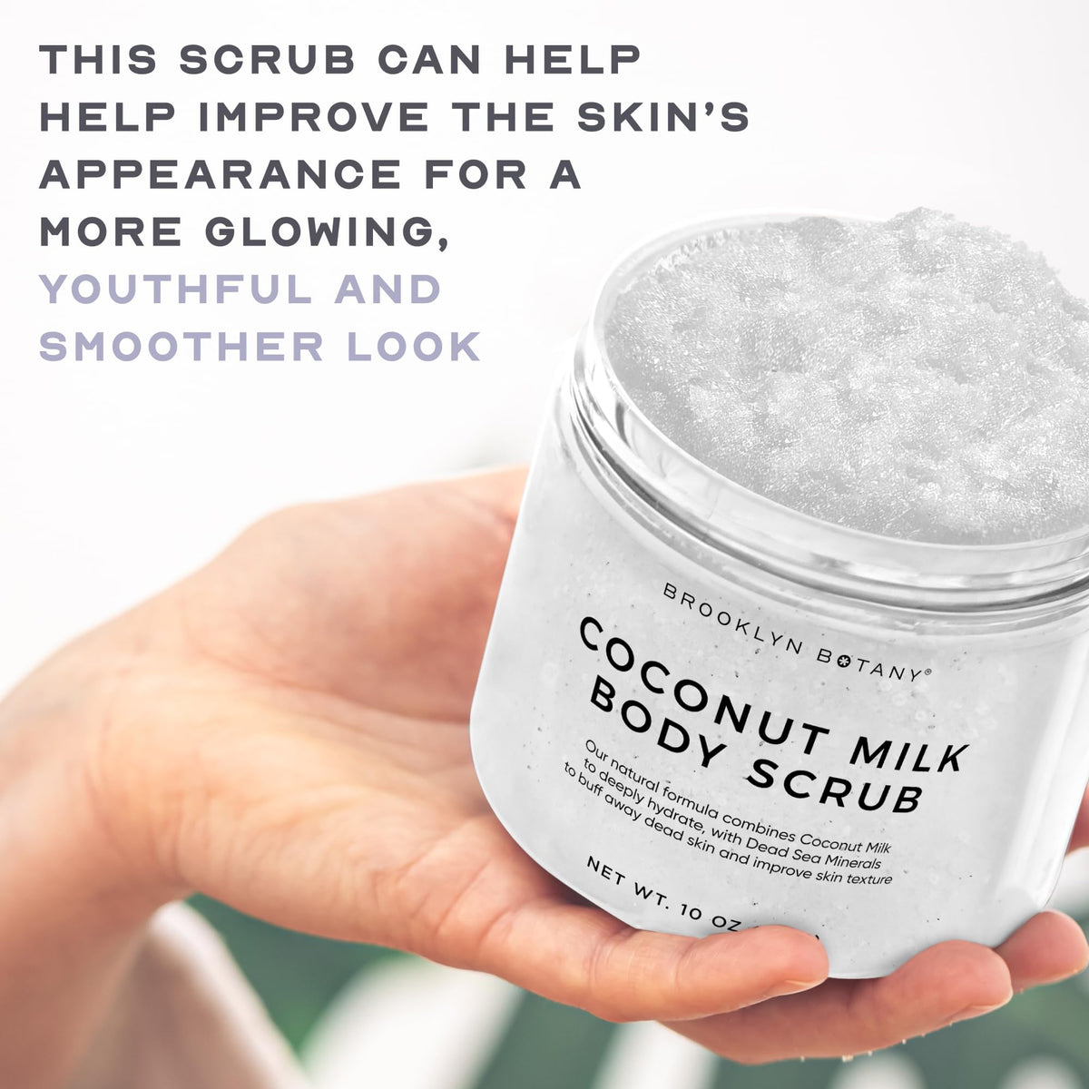 Brooklyn Botany scrub applied on hand demonstrating gentle exfoliation and hydration