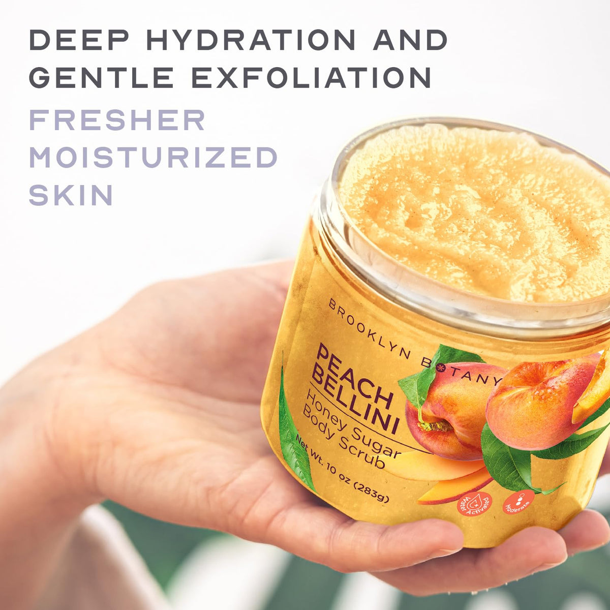 Scrub being massaged onto wet skin in shower, Brooklyn Botany illustrating moisturizing exfoliation
