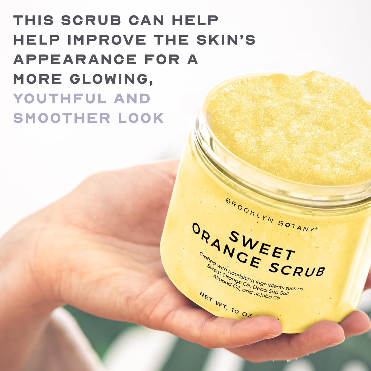 Product applied to hand demonstrating gentle buffing action, Brooklyn Botany smoothing benefit