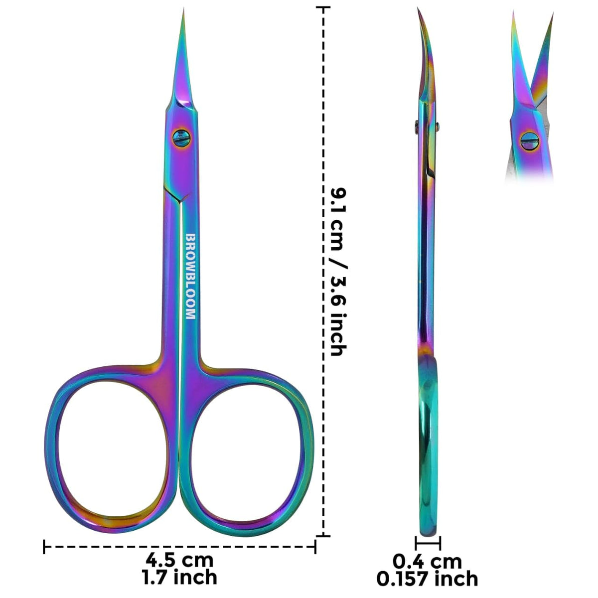BROWBLOOM multi-color finish on scissors for stylish appearance and identification benefit