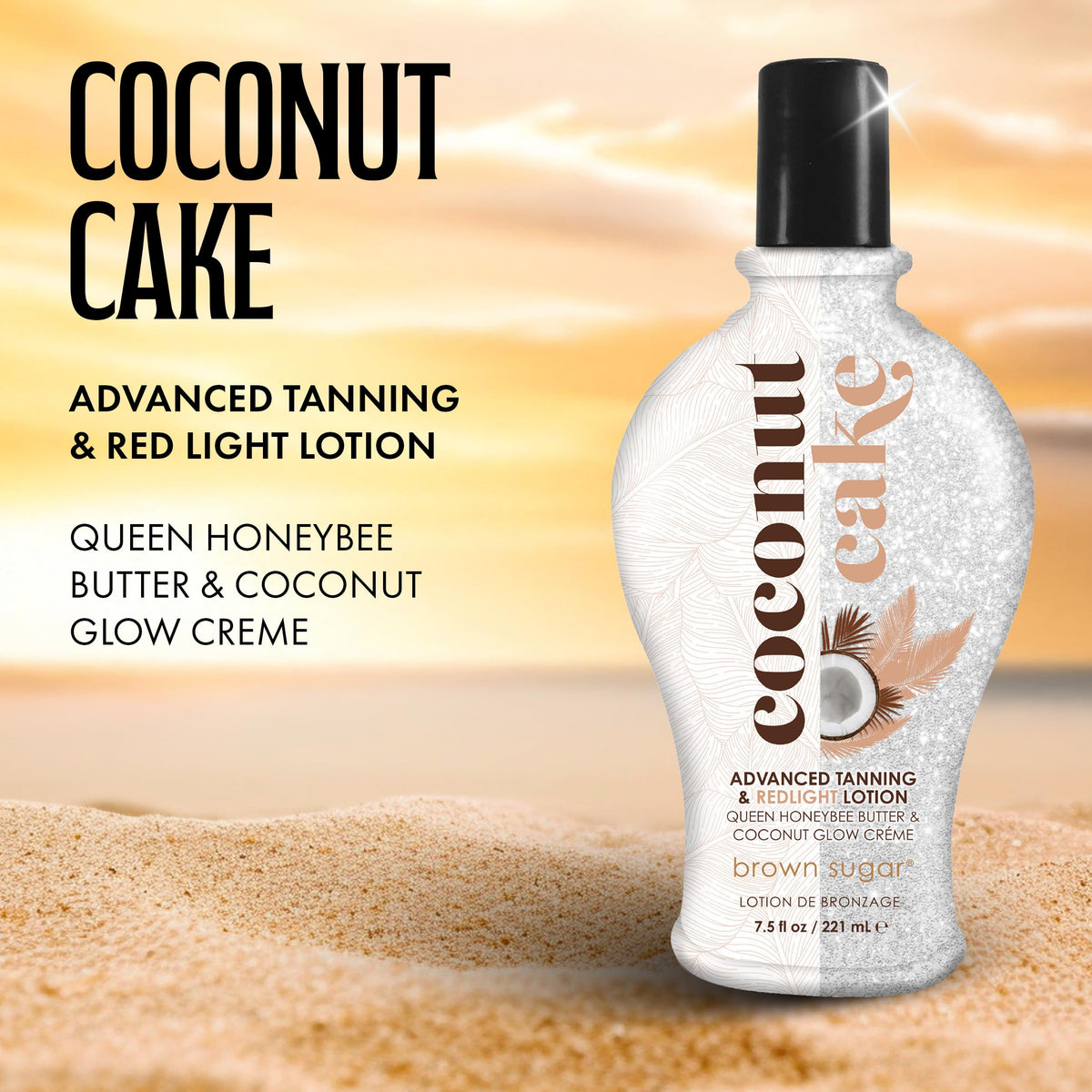 Brown Sugar pump and label close-up highlighting ingredients and elegant packaging benefit
