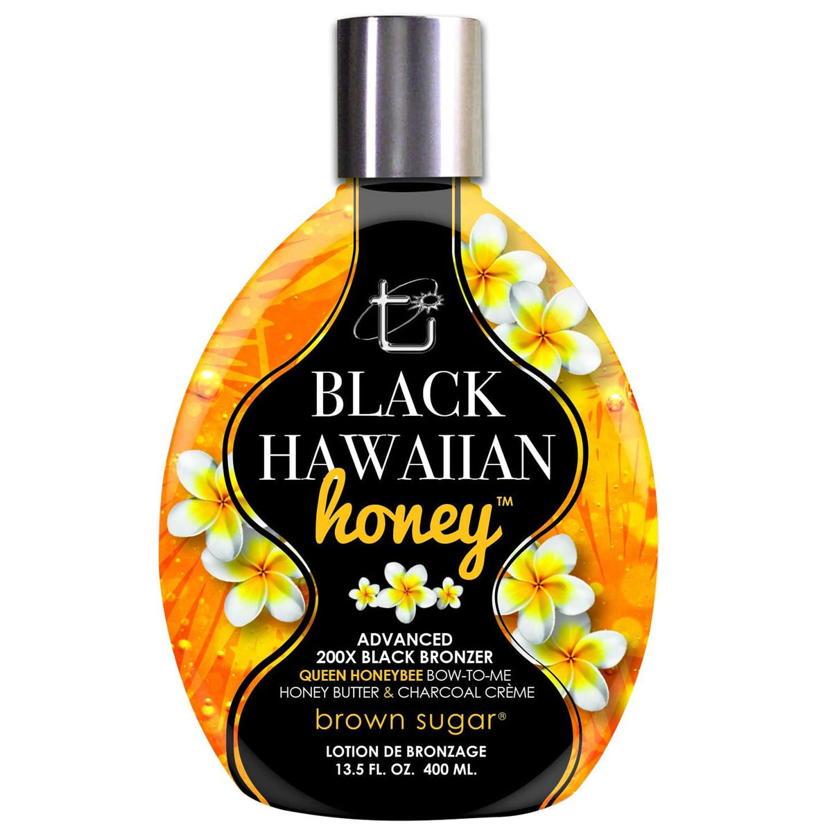 Brown Sugar front packaging showing bottle and bronzing benefits