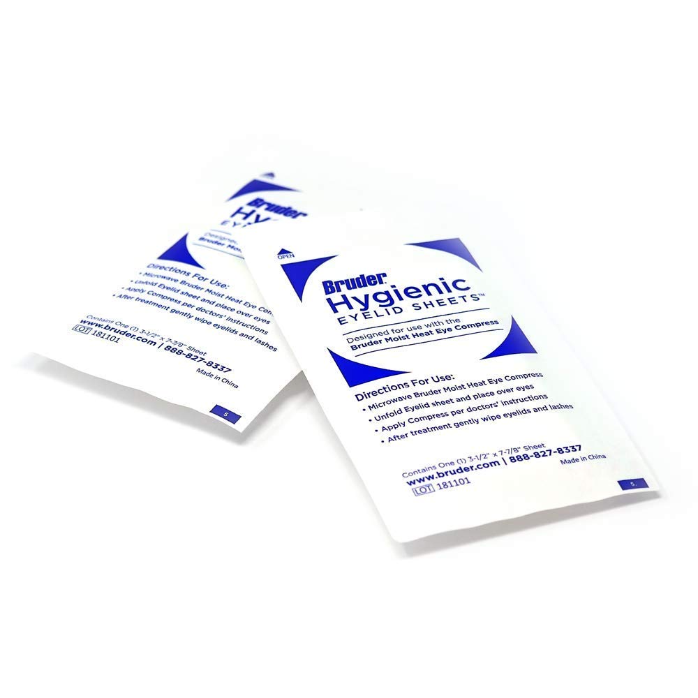 An individually wrapped Bruder eyelid sheet opened to show single-use hygiene and easy access