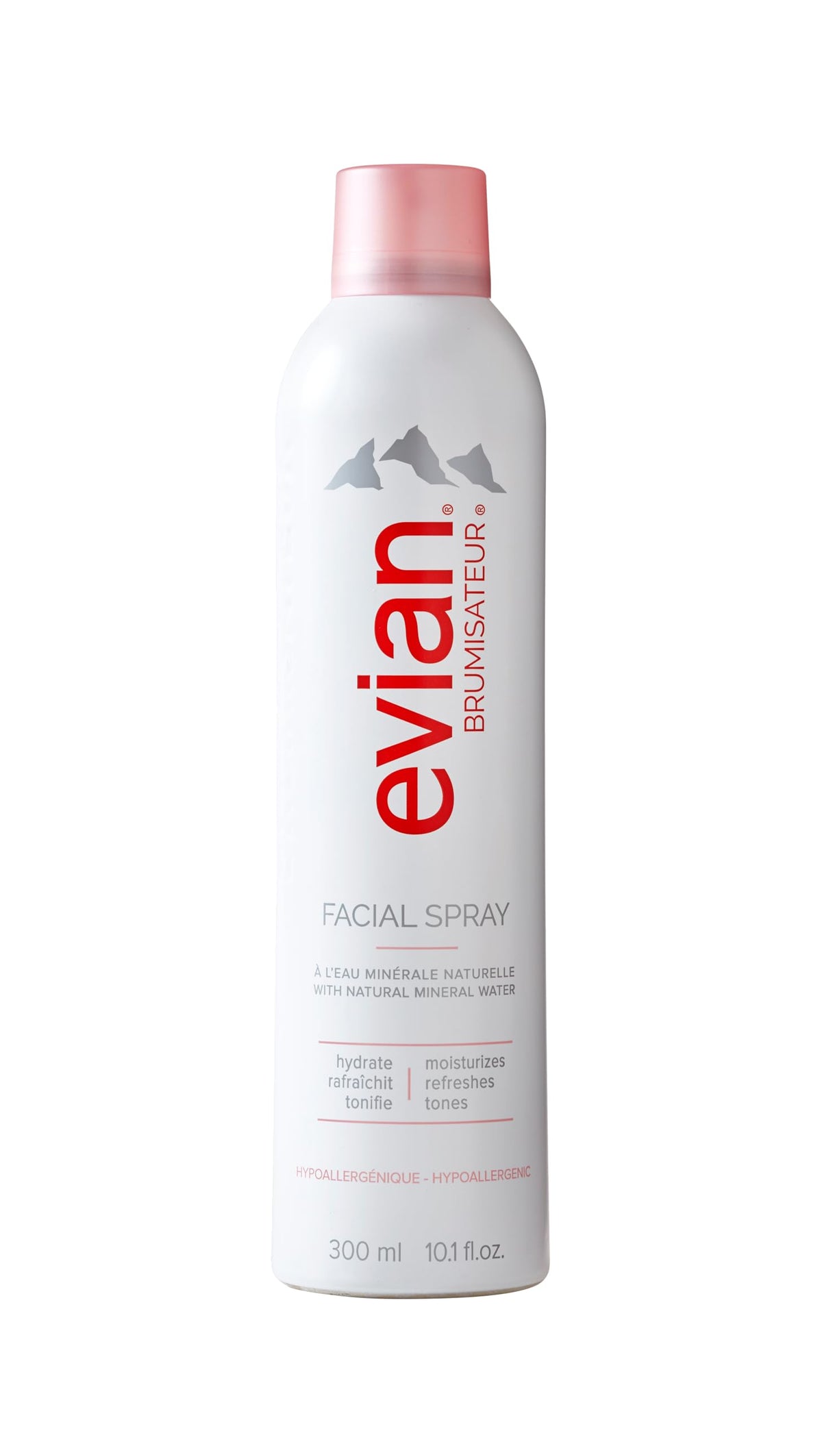 BRUMISATEUR front view of Evian Facial Spray showing clean packaging and size benefit