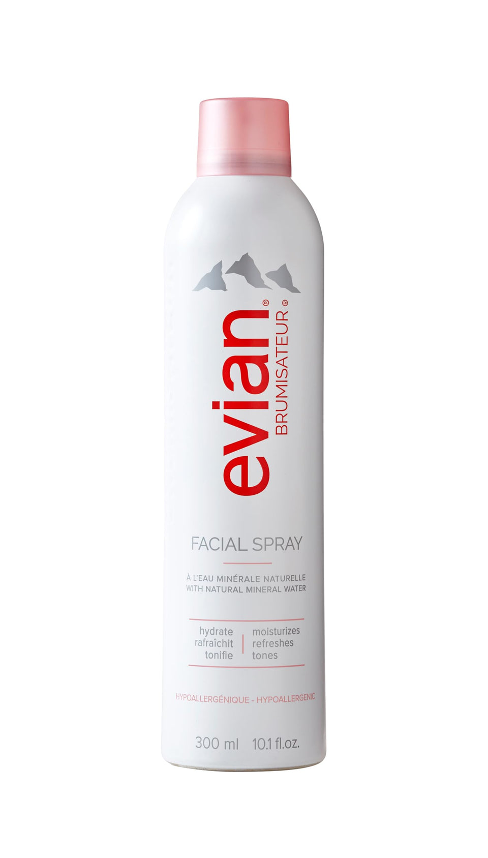 BRUMISATEUR front view of Evian Facial Spray showing clean packaging and size benefit