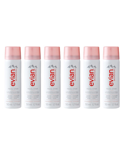BRUMISATEUR Evian front packaging showing travel six-pack and brand visibility