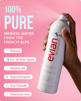 BRUMISATEUR microdroplet cloud of Evian mist illustrating gentle texture benefit